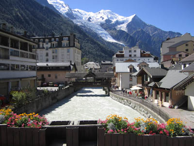 Mont Blanc, seen from the streets of Chamonix